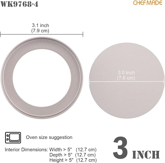 CHEFMADE Mini Tart Pan Set, 3-Inch 4Pcs with Removable Loose Bottom Non-Stick Round Quiche Bakeware for Oven and Instant Pot Baking (Champagne Gold)