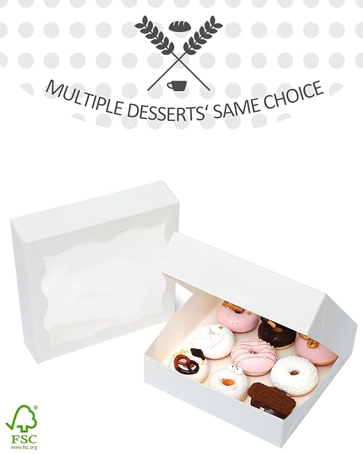 qiqee Auto-pop Up White Pie Boxes with Window 12"x 12"x 3" 120Packs Cookie Donut Bakery Box