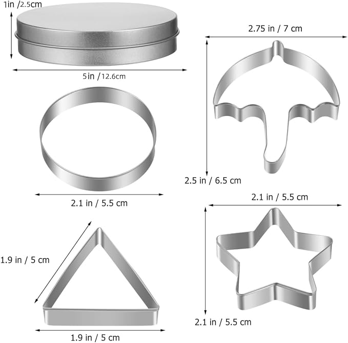 Korean Sugar Candy Making Tools 6 Pieces Stainless Steel Cookie Cutters Set ，Umbrella Triangle Star Round Baking Cake Biscuits Chocolate Molds