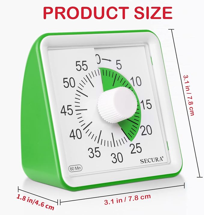 Secura 60-Minute Visual Timer, Classroom Timer, Countdown Timer for Kids and Adults, Time Management Tool for Teaching (Green & Green)