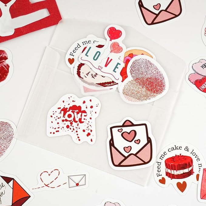 46 Pcs Love Theme Scrapbook Stickers for Bullet Journal Card Making Planner Diary Valentine's Day Letter Envelope Notebook Laptop Phone Case Craft Decoration, 23 Patterns