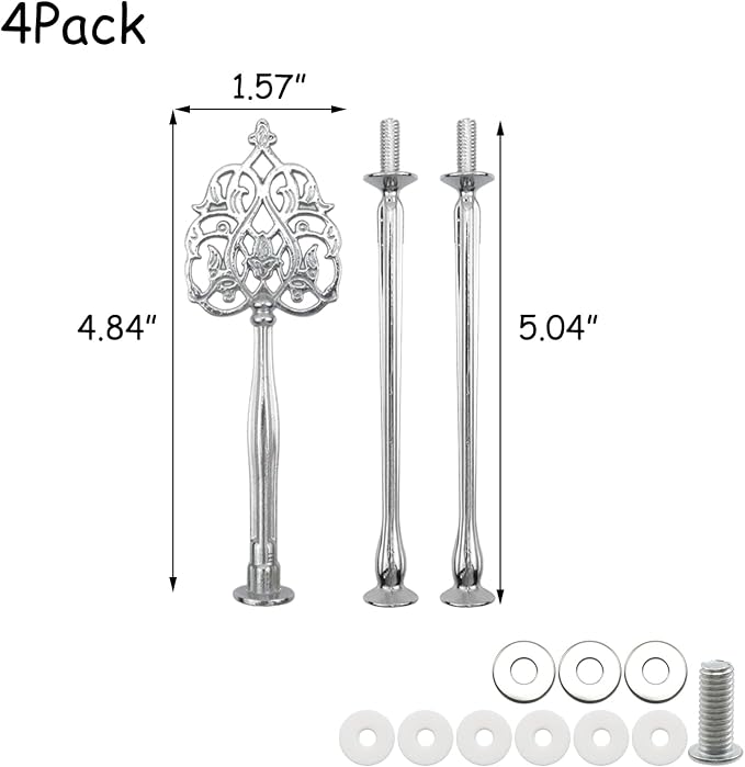 HEVSTIL 4 Set Cake Stand Hardware Kit Leaf Shape 3 Tiered Tray Hardware Fittings for Cake Stand,3 Tier Cake Stand Fittings Hardware Holder for Weeding,Party,Silver