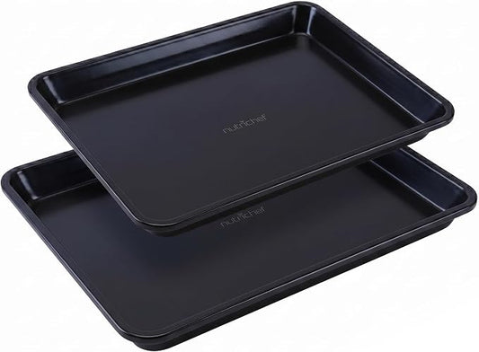 NutriChef Non-Stick Cookie Sheet Baking Pans, 2-Piece Oven Baking Trays w/ Superior Nonstick Coating - 15" x 11" & 13" x 9" Sizes for Convenient Roasting & Baking - Dishwasher Safe