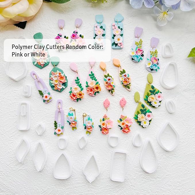 Spring Floral Polymer Clay Cutters Set – Teardrop & Geometric Clay Cutters, Polymer Clay Molds for Clay Earring Cutters, Clay Tools