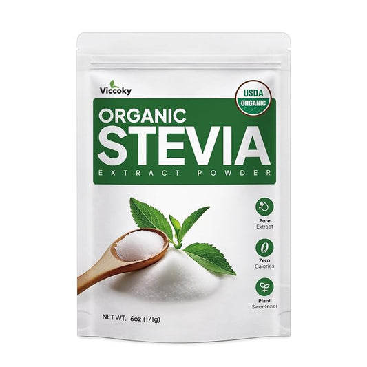 Viccoky Organic Stevia Powder 6oz (171g), Pure Stevia Extract Powder, Sugar-Free & 0 Calories, No Additives, Sugar Substitute, Natural Sweetener