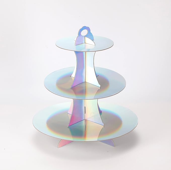YLDW Cupcake Stand, 3-Tier Cupcake Stand Display, Cardboard Cup Cake Tower Stand, Disposable Dessert Stand for Birthday Tea Party Baby Shower Treat Decorations, Mirror Laser