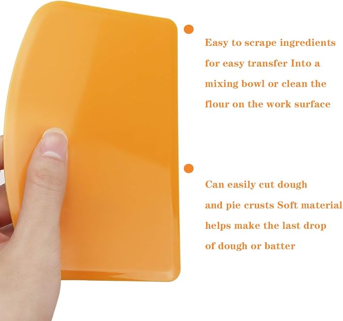 DOERDO Flexible Food Safe Plastic Dough Scraper,for Food Cutting and Cleaning,Multipurpose Food Scrappers(Orange,3PCS)