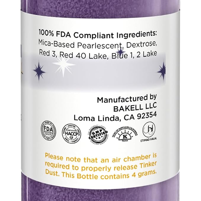 Bakell - Deep Purple Tinker Dust (4g, 1x Mini Spray Pump) Edible Glitter for Food, Desserts, and Baked goods!