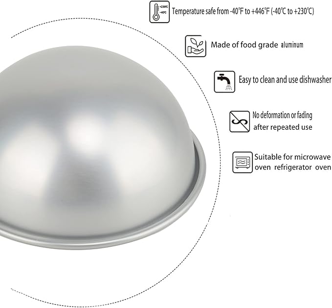 Kundalini 6 Inch Hemisphere Cake Pan Dome Cake Pan 3D Sports Ball & Princess Dress Dome Mold,for Soccer, Basketball & Princess Doll Dress & Shower Birthdays