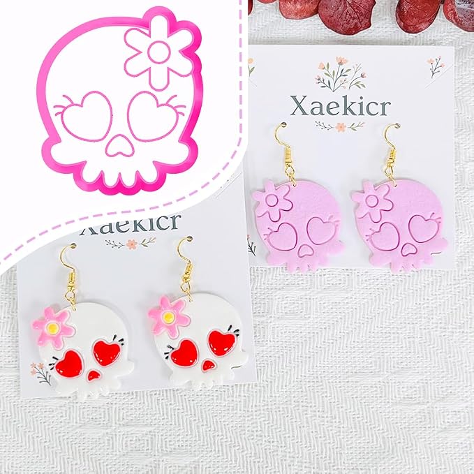 Xaekicr Heart Skull Polymer Clay Cutters for Earrings – 1pc Cute Skull Clay Earring Cutters, Polymer Clay Molds, Halloween Clay Tools
