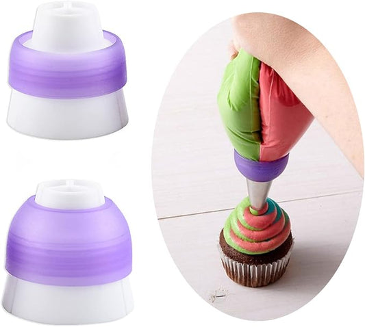 2 Pack Piping Bag Couplers Adapter Swirl Twist 3 Color Decorating Kit Tool for Icing Frosting Tips Russian Flower Mouth Nozzles Disposable Reusable Pastry Bags Cake Cupcake