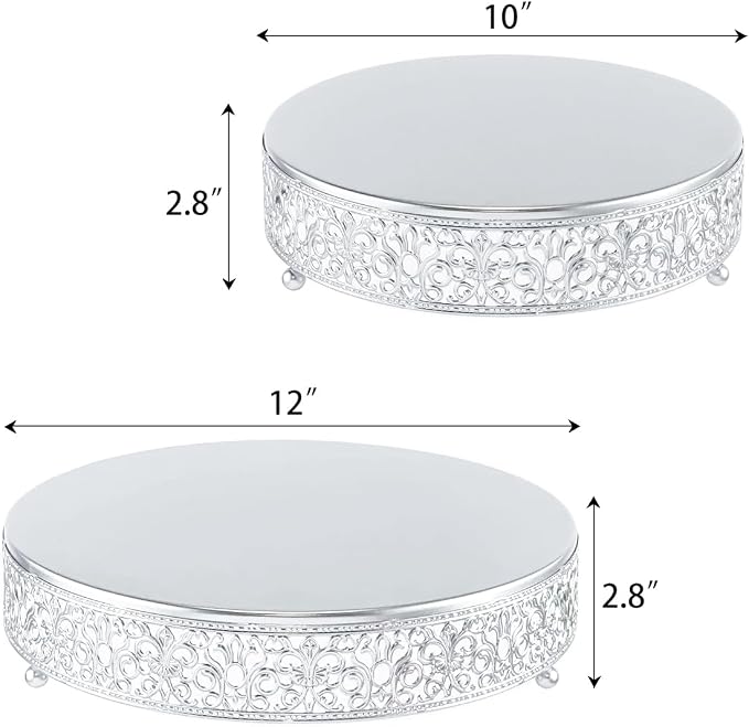 Round Cake Stand Set of 2 Metal Cupcake Stands Dessert Display Plate for Wedding Party Birthday,Matte Silver