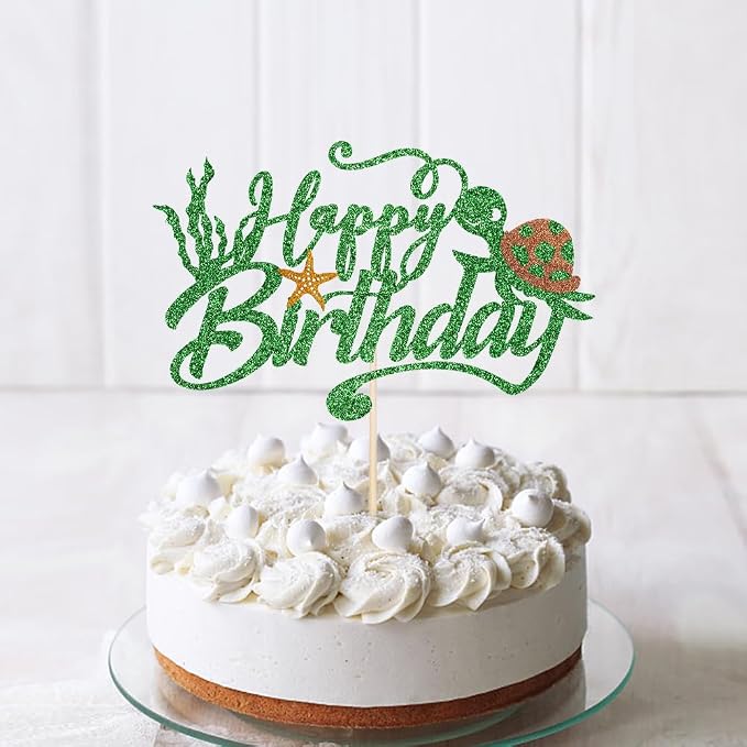 Sea Turtle Cake Topper -Happy Birthday Cake Decorations, Marine Animal Creatures Themed Baby Shower Cake Decoration,，Boys Girls Birthday Party Decoration Supplies