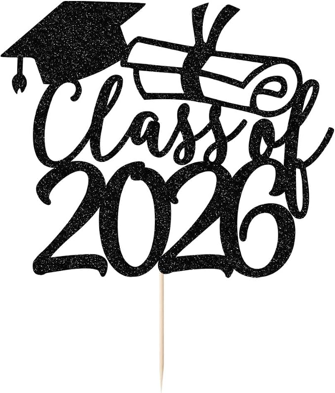 Gold Class of 2026 Congrats Grad Cake Topper Glitter Graduation Party Supplies - High School College Graduates -College Graduate Cake Topper Decorations (Class of 2026 black)