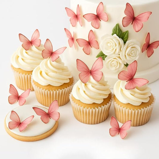 Confect Edible Wafer Paper Butterflies Set of 56 (1.77 x 1.18 Inch Per Buttefly) – Colorful Pink Butterfly Cake Decorations, Cupcake Toppers for Birthday, Wedding, Party – Edible Butterfly Toppers