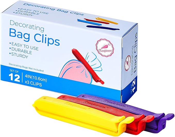 Keenpioneer Piping Bag Sealing Clips for Food storage 4 inch 12-Piece | Snack Storage, 4 colors