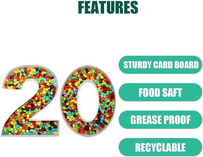 12inch Cardboard Number Fillable Food Tray Box for Charcuterie, Cupcake Arrangement, Birthday Anniversary (White, 20)
