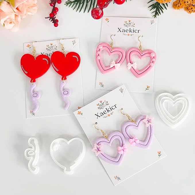 Xaekicr Heart Balloon Polymer Clay Cutters Set – 3Pcs Clay Earring Cutters for DIY Jewelry, Love Shape Clay Tools and Polymer Clay Molds