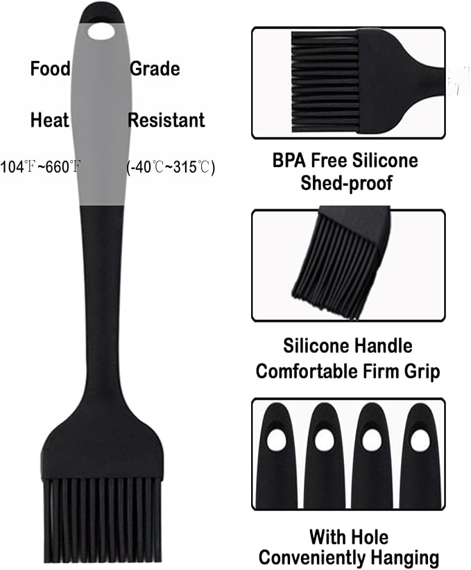 Pastry Brush For Baking,Silicone Basting Brush For Cooking,315°C Heat Resistant Food Brush for Oil & Sauce,Non-Shedding Kitchen Brushes for Butter Bread Meat Egg Wash Cake Baster(3pc Black)