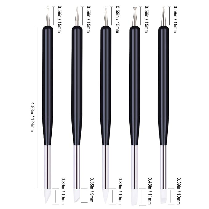 5pcs Nail Art Dotting Tools Pen Dual Head UV Gel Carving Pen Nail Silicone Brushes Set Pottery Clay Sculpting Modeling Painting Drawing Tool DIY Art Craft (Black)