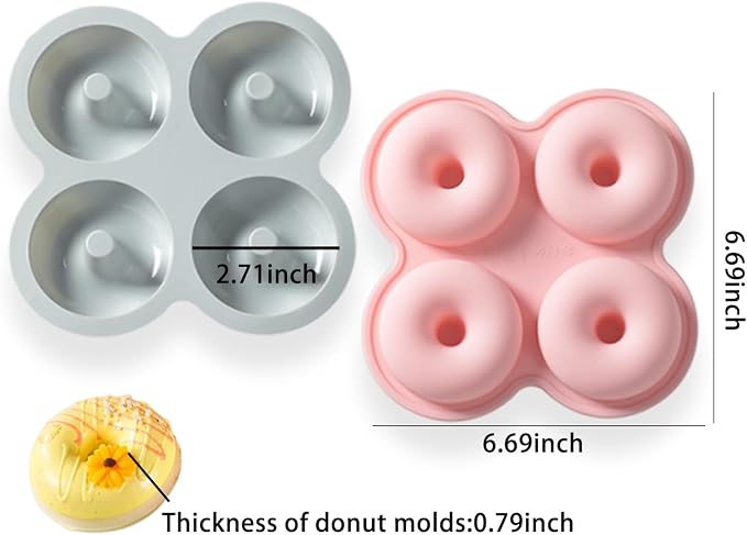 Silicone Donut Molds, Donut Pan Silicone Baking Molds, 4 Cavity Non-Stick Doughnut Pan, Make Perfect Donut Cake Biscuit Bagels Muffin, Heat Resistant and Microwave Safe(Set of 2)