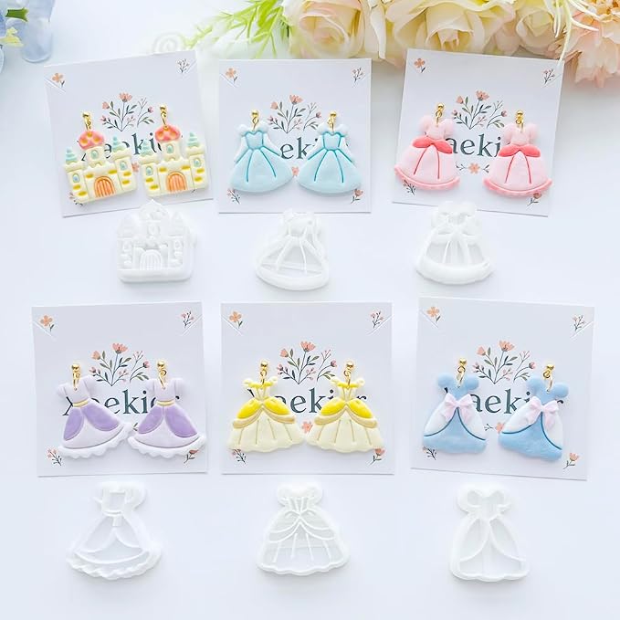 11-Piece Princess Theme Clay Cutters Set - Dress, Crown, Castle & Shoe Shapes for DIY Modeling, Polymer Clay Art, Earring & Craft Making, Creative Hobbyist Tools