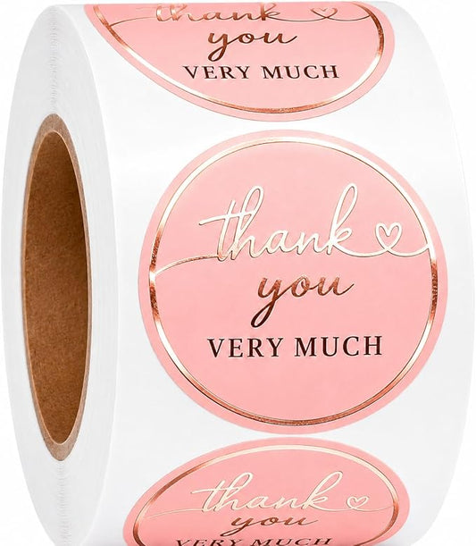 Thank You Stickers for Small Business – 500 Blush Pink Round Stickers with Rose Gold Foil, 1.5 Inch Waterproof Adhesive Labels for Packaging, Gifts & Envelopes
