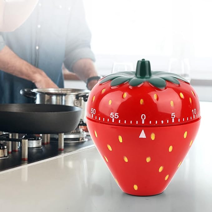 Joyzan Strawberry Shaped Timer, Cartoon Mechanical Time Reminder Cute Fruit Cooking Kitchen Baking Household Manual Precise Countdown 60 Minutes Meal Prep Wake Up Home Study Desktop Classroom