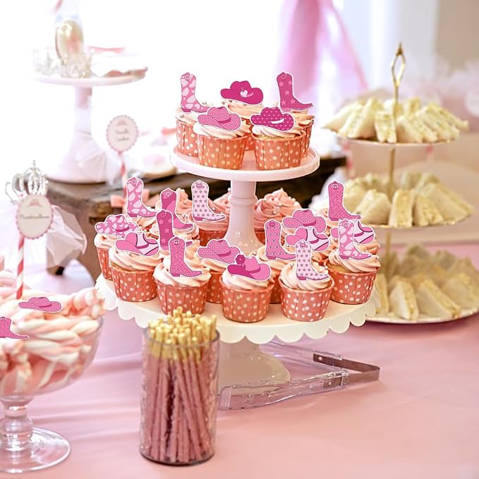 36PCS Edible Cowgirl Cupcake Toppers Wafer Ppaer HorseShoe Hat Cupcake Picks Edible Cowgirl Rodeo Cake Decorations for Western Cowgirl Theme Birthday Baby Shower Party Cake Decor Supplies