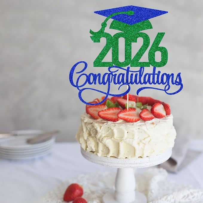 Dark blue green 2026 Congratulations Graduation Cake Topper,Congrats Grad Cake Decor - 2026 High School/College/Senior Graduation Party Decorations Supplies
