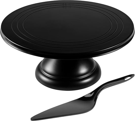 ECOWAY Bamboo Fiber Cake Stand 12 Inch with Cake Spatula, Black Round Cupcake Stand Large Dessert Stand, Cake Decorating Display Stand for Birthday Parties, Weddings, Baby Shower and Other Events