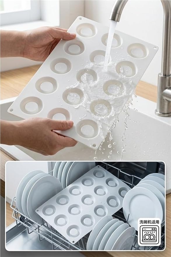 15 Cavity Mini Donut Ring Silicone Mousse Cake Mold, Round Hollow Circle Baking Mold, Non-Stick Food Grade Silicone Tray for Chocolate, Mousse, Ice Cream, Pudding, Dessert Pastry(White)