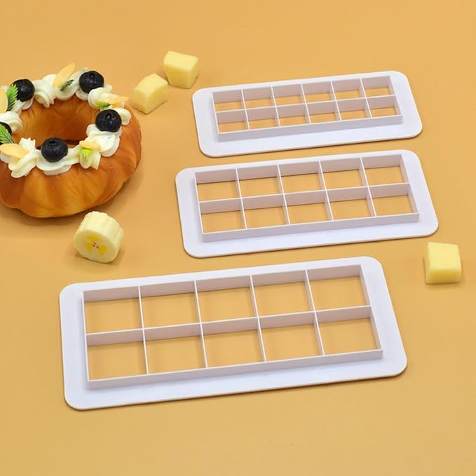 3Pcs White Square Cookie Cutter Set, Geometric Cake Fondant Biscuit Cutters, Decorating Accessories