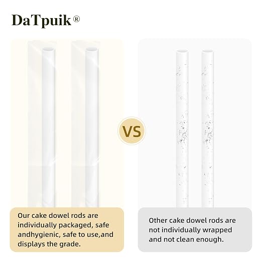 DaTpuik 15PCS 9.5 Inch White Plastic Cake Dowel Rods for Tiered Cake Pillars Construction and Stacking Supporting Cake Round Dowels Straws with 0.4 Inch Diameter Individually Wrapped