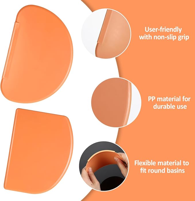 2PCS Orange Silicone Bench Scrapers, Curved Edge Bowl Scrapers Flexible Dough Spatula, Silicone Spatula Scraper for Sourdough, Scraper Tool for Baking Shaping Pastry Dough Proofing Scraping Food
