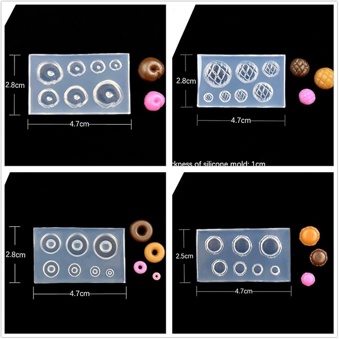 CoolDIY 3D Multipurpose Mini Silicone Mould Set: Bread, Doughnuts, Multiple Designs - Perfect for Clay Crafts, Nail Art Decor (5pcs Group1)