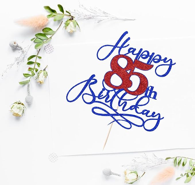 Happy 85th Birthday Cake Topper,Black font Golden Numbers 85th Birthday Cake Decoration，Hello 85, Cheers to 85 Years/85th Anniversary,85& Fabulous Party Decoration