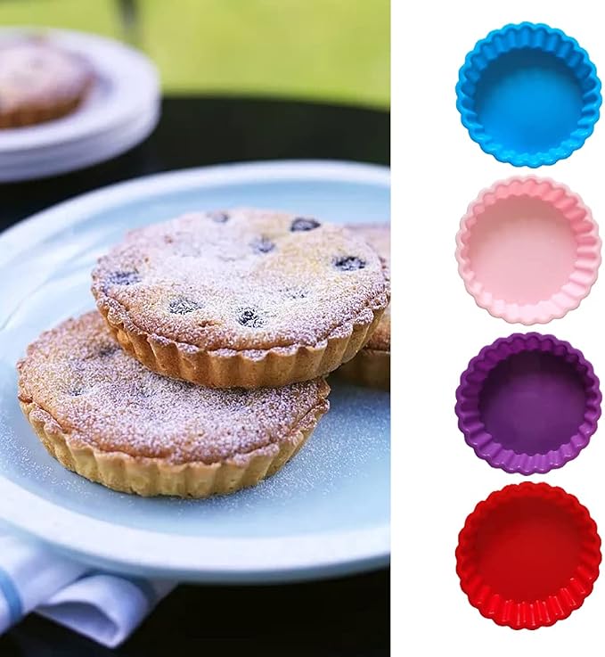 8 Pcs Silicone Quiche Pan,Round 4 Inch Tart M-old Mini Pie Pan Individual Small Fluted Cake Pans For Cooking Baking(Random color)