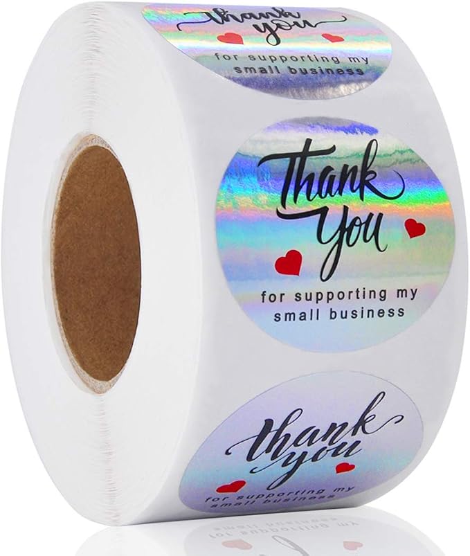 Thank You for Supporting My Small Business Stickers, 1.5 inch Holographic Labels Sticker for Bakeries, Crafters & Small Business Owners, 500 Labels Per Roll