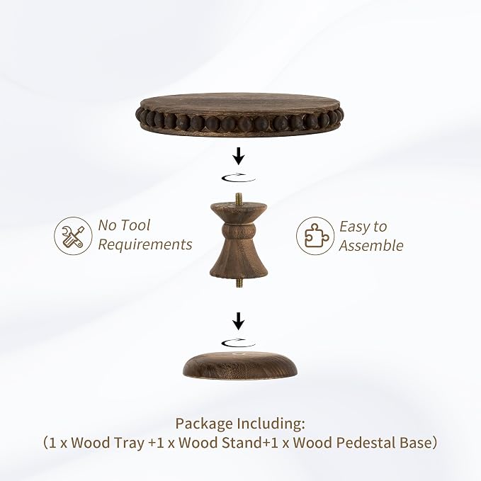 Hanobe Small Wood Cake Stand: Cupcake Pedestal Stand 8 inch Dessert Display Riser Distressed Rustic Round Cakes Holder Tray Vintage Beads Wooden Plate for Wedding Birthday Decor