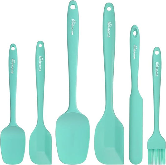 NileHome Silicone Spatula Set, 6 Pcs Food Grade Kitchen Utensils with Silicone Brush Heat Resistant Up to 600°F Dishwasher Safe BPA-Free Rubber Spatula for Scraping, Baking, Cooking, Mixing, Turquoise