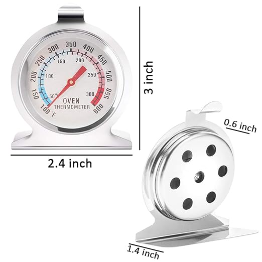 Anvin Oven Thermometers Large Dial Oven Grill Monitoring Cooking Thermometer with Dual-Scale 50-300°C/100-600°F for BBQ Baking, Hooks or Stands Alone Thermometers Durable Steel (Pack of 2)