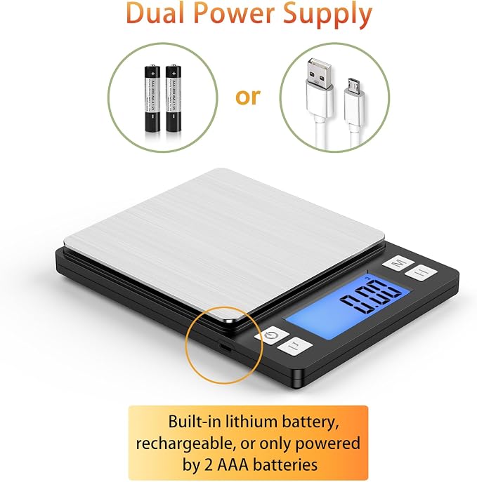 BOMATA 0.01g Small Digital Gram Scale, USB Rechargeable, Upgraded 1kg Jewelry Scale with Larger Display and Hold Function, High Precision, Grams and oz for Herb, Coin, Powder, Yeast, Kitchen Black