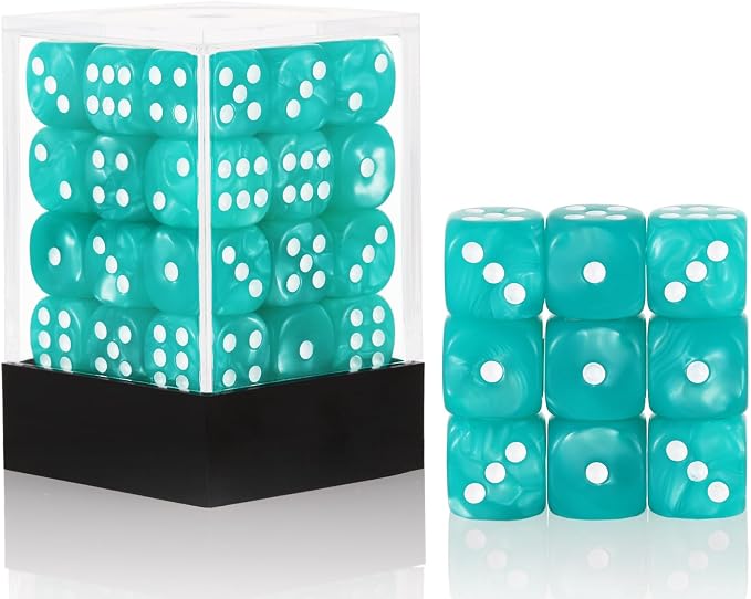 36 of Pack 12MM 6 Sided Dice Set,Pearl Pattern Game Dice Set, 6 Sided Standard Dices for Yahtzee, Bunco or Teaching Math,with Portable Plastic Box(Light Blue Pearl)