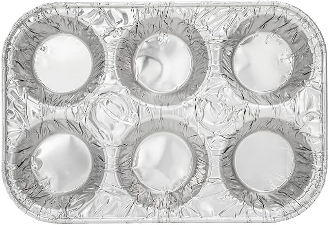 Restaurantware Pastry Tek 9.5 x 6.5 x 1.5 Inch Muffin Tins 25 Disposable Cupcake Pans - 6 Cavities Standard Size Silver Aluminum Baking Pans Durable For Baking Cupcakes Muffins or Mini Pies