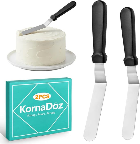 2-Piece Angled Icing Spatula Set (6" & 8"), Stainless Steel Offset Spatulas with Ergonomic Handle for Effortless Cake Decorating & Frosting