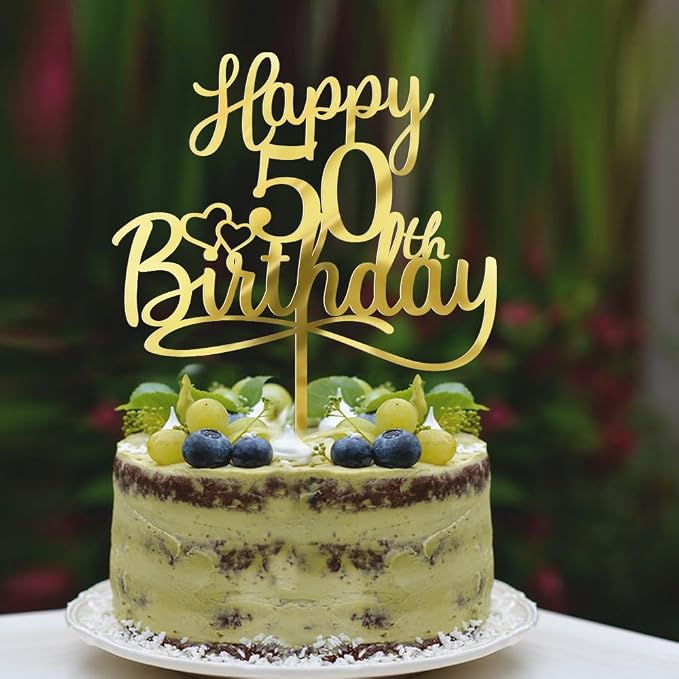 Sleyberoy Acrylic Happy 50th Birthday Cake Topper- Hello 50,Cheers to 50 Years,50th Anniversary/Birthday Party、 men and women Happy Fifty Birthday Selected cake decoration (50th)
