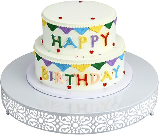 Wenqik 18 Inch Cake Stand Round Metal Cupcake Dessert Wedding Cake Stand Cookies Display Holder Fruit Food Serving Tray for Table Wedding Birthday Anniversary Party Decor (White)