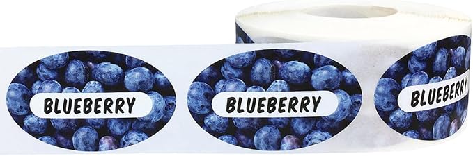 Blueberry Grocery Store Food Labels 1.25 x 2 Inch Oval Shape 500 Total Adhesive Stickers