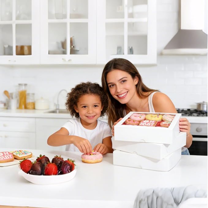 White Bakery Boxes (36pcs, 9x9x2.5 Inches) – For Valentine's & Christmas: Ideal for Cookies, Pie, Chocolate Covered Strawberries, Breakable Heart & Charcuterie